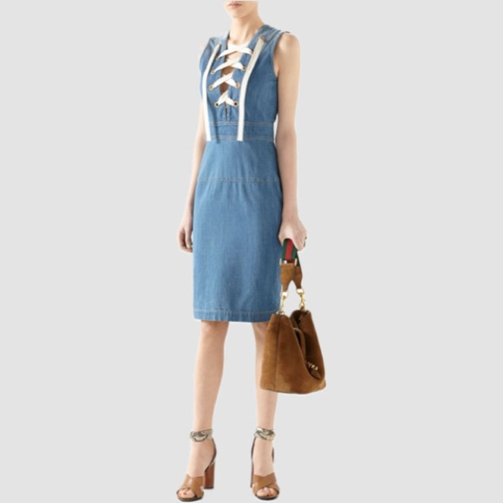 Authentic GUCCI Denim Lace-Up Dress